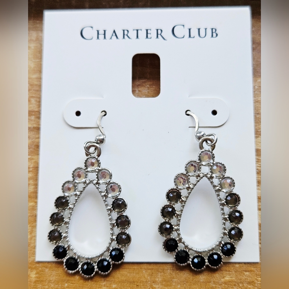 Charter Club Silver and Black Teardrop Earrings